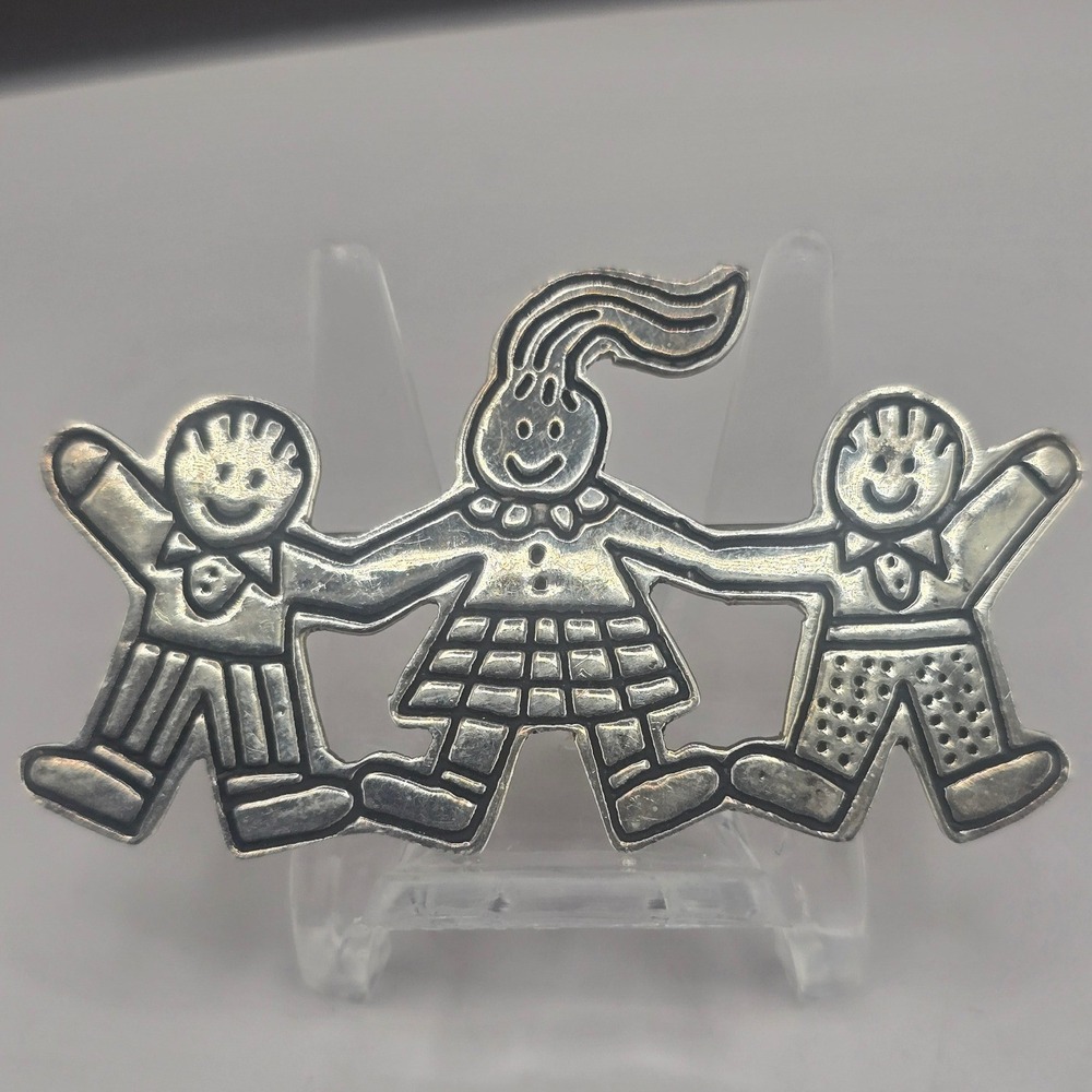 Vintage EFS Brooch Mexican Sterling Silver Save The Children Holding Hands